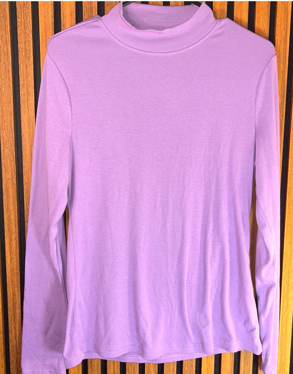 Lavender Purple Mock Neck Long Sleeve Stretch Top Size L 90s cottagecore